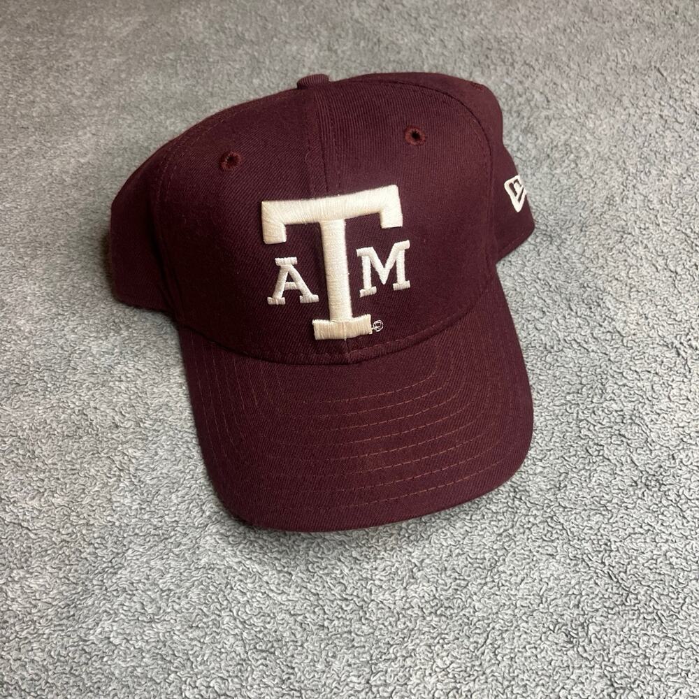 VTG Texas A&M Aggies Maroon Fitted 7 1/8 Hat Cap Pro Line Block Print Made USA